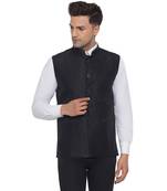 Black printed jaquard nehru-jacket