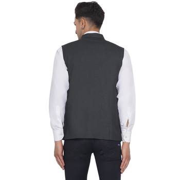 Grey plain poly cotton nehru-jacket 5