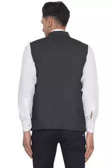 Grey plain poly cotton nehru-jacket