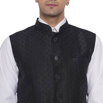Black printed jaquard nehru-jacket 2