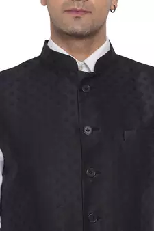 Black printed jaquard nehru-jacket