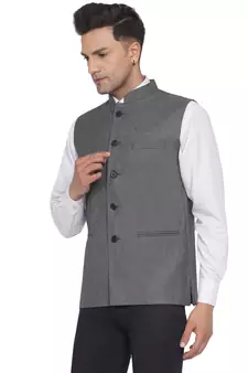 Grey plain poly cotton nehru-jacket