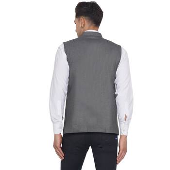 Grey plain poly cotton nehru-jacket 5