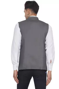 Grey plain poly cotton nehru-jacket