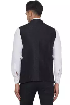 Black printed jaquard nehru-jacket