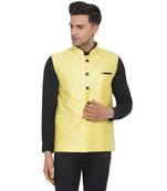 Yellow printed jaquard nehru-jacket
