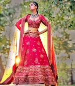 Jester Red Fitted Blouse With Flared Lehenga