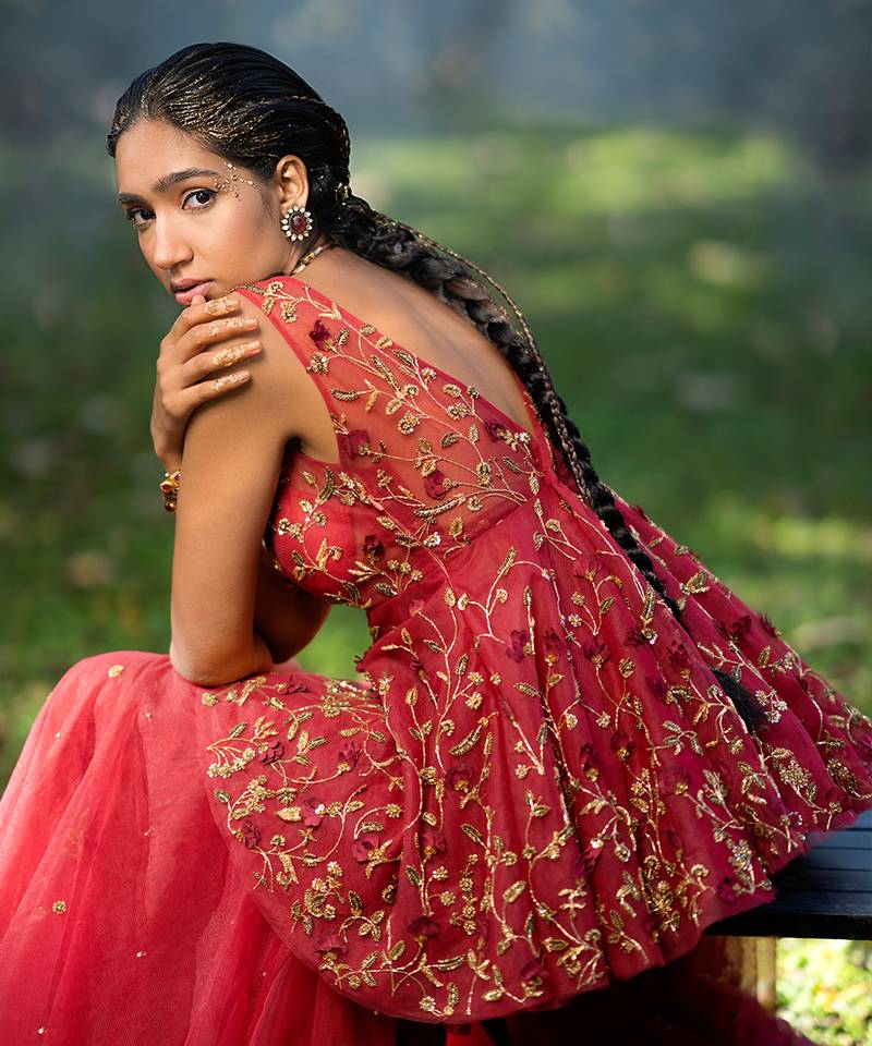 Red Fitted Sleeveless Kurta With Flared Sharara