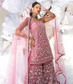 Mauve Orchid Fitted Sleeveless Kurta With Flared Gharara