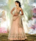 Champagne Pink Fitted Blouse With Flared Lehenga
