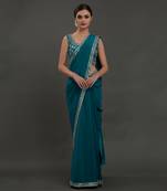Oceanside Blue Hand Embroidered Gota Patti Saree