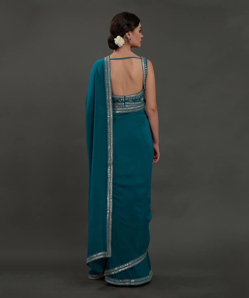 Oceanside Blue Hand Embroidered Gota Patti Saree