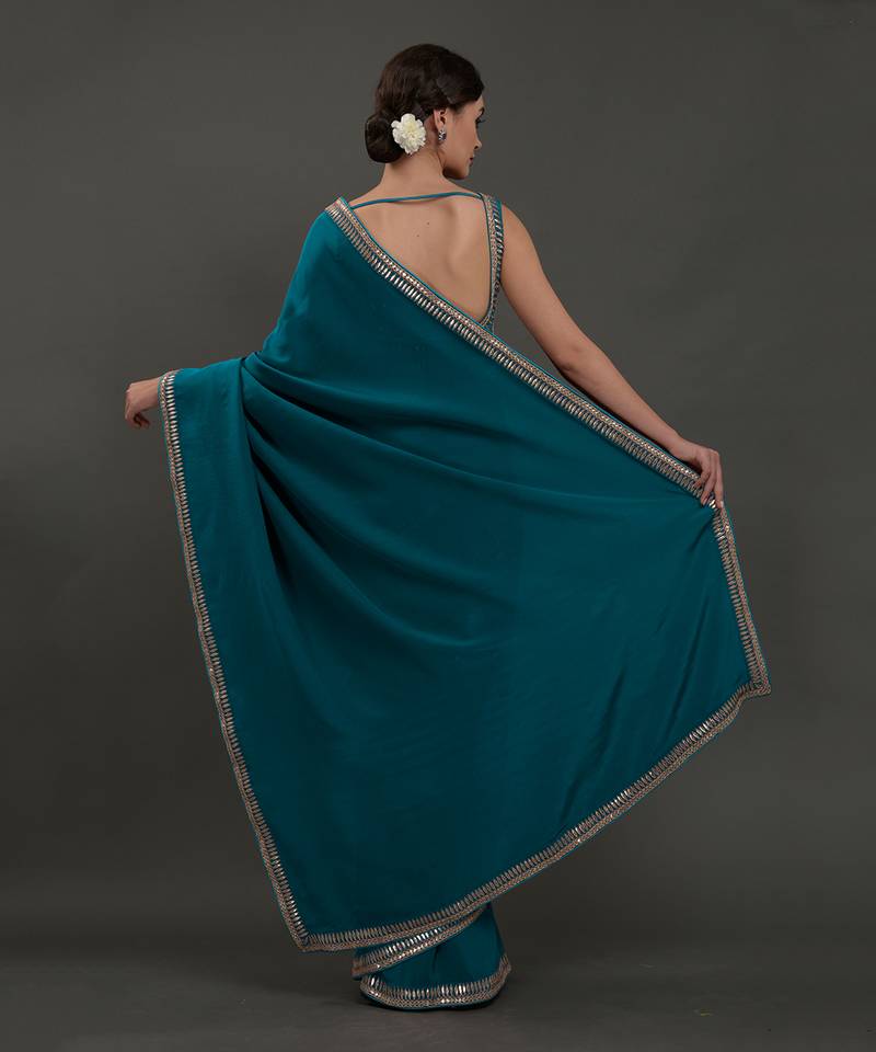 Oceanside Blue Hand Embroidered Gota Patti Saree