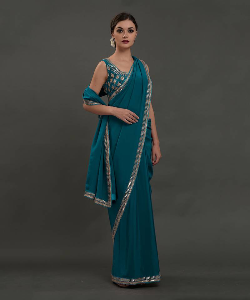 Oceanside Blue Hand Embroidered Gota Patti Saree