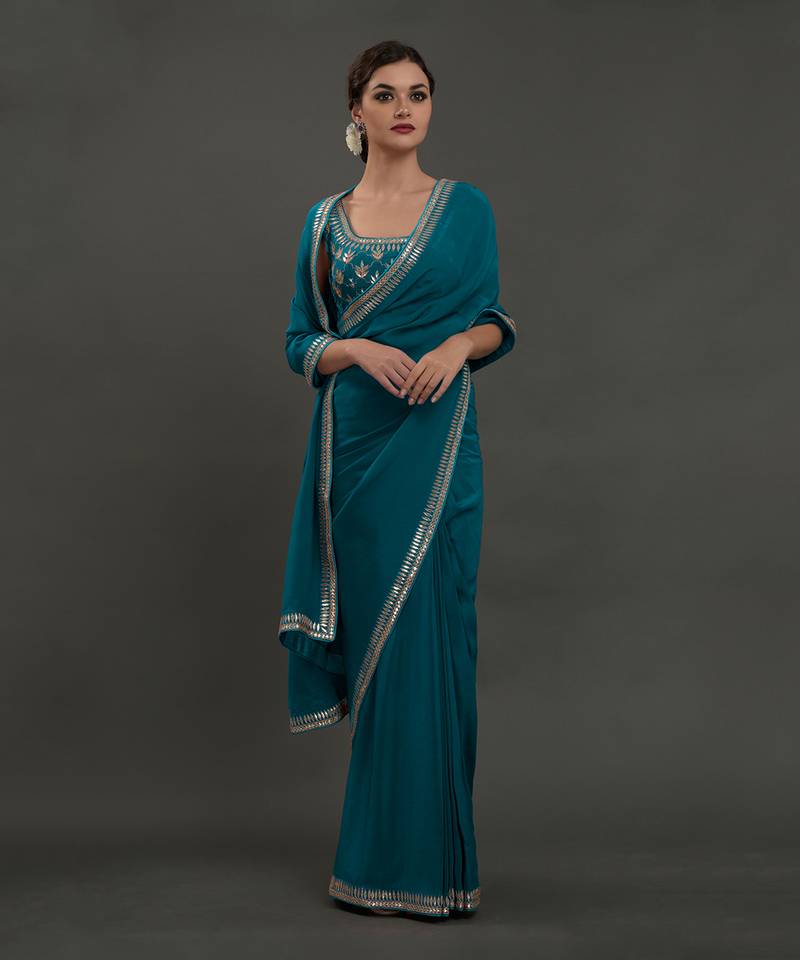 Oceanside Blue Hand Embroidered Gota Patti Saree