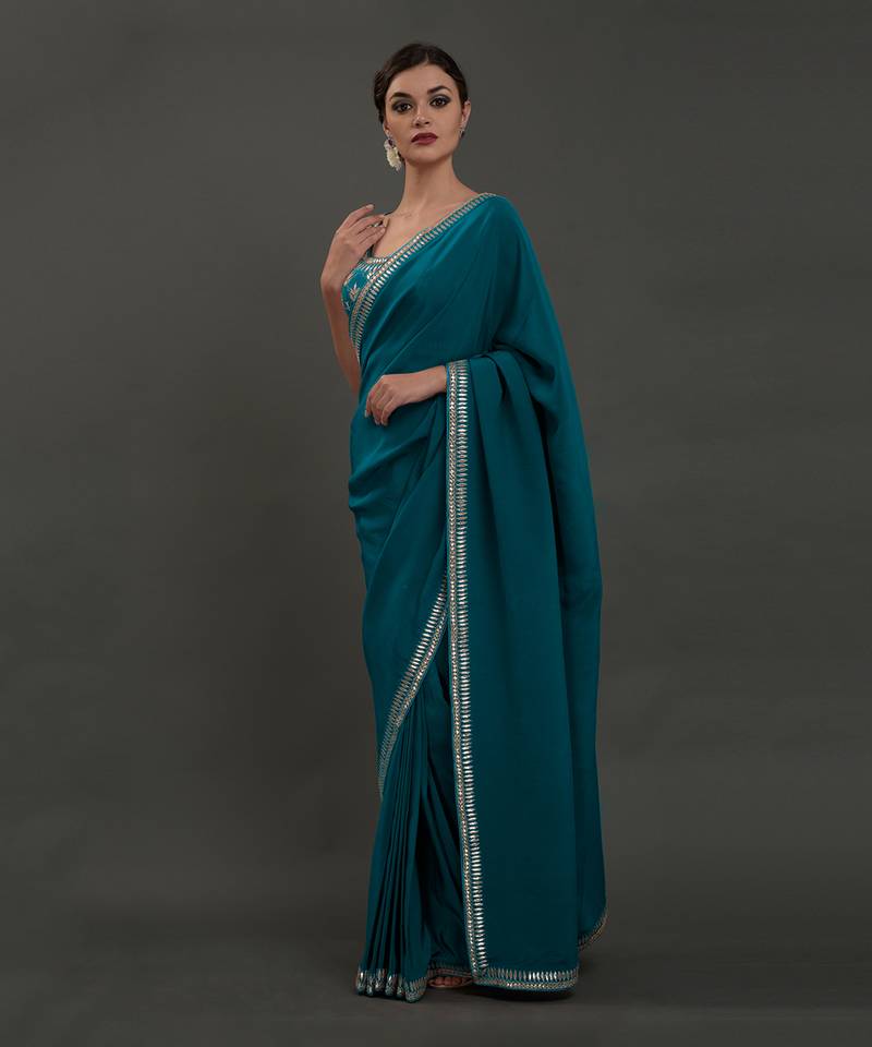 Oceanside Blue Hand Embroidered Gota Patti Saree
