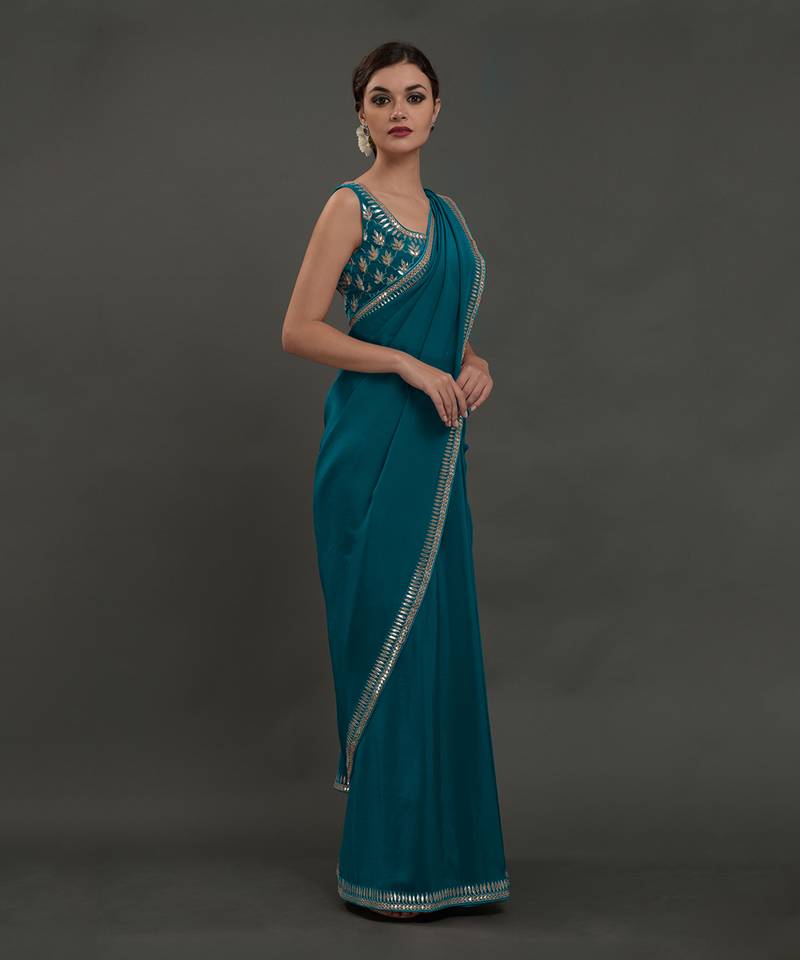 Oceanside Blue Hand Embroidered Gota Patti Saree