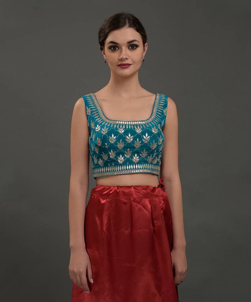 Oceanside Blue Hand Embroidered Gota Patti Saree