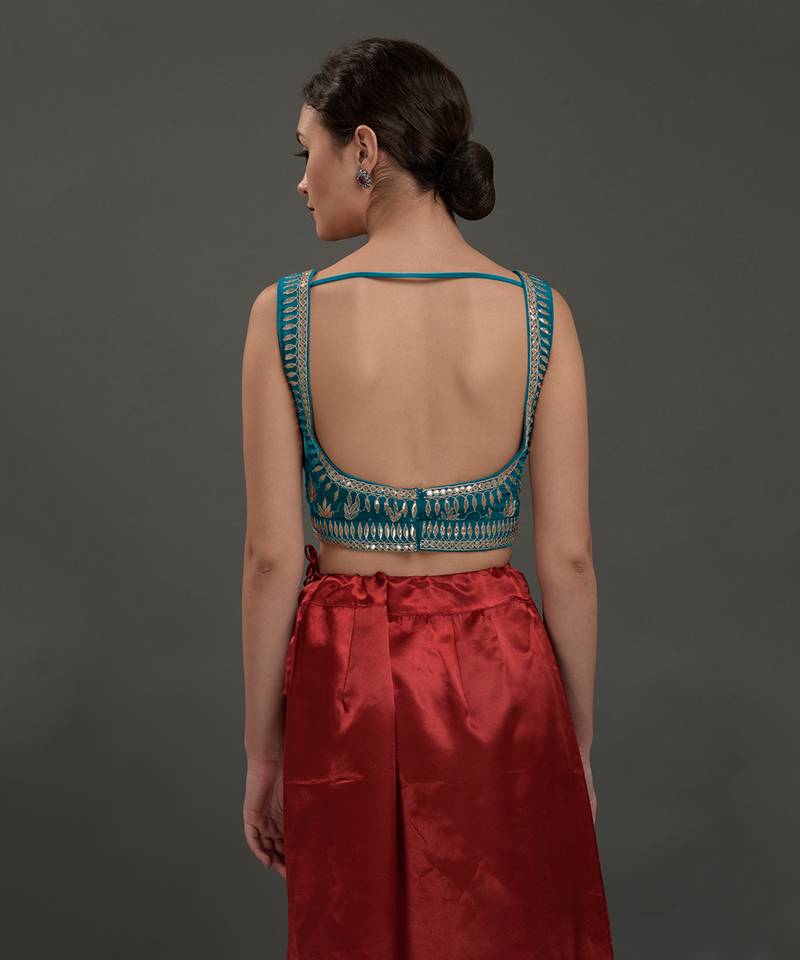 Oceanside Blue Hand Embroidered Gota Patti Saree