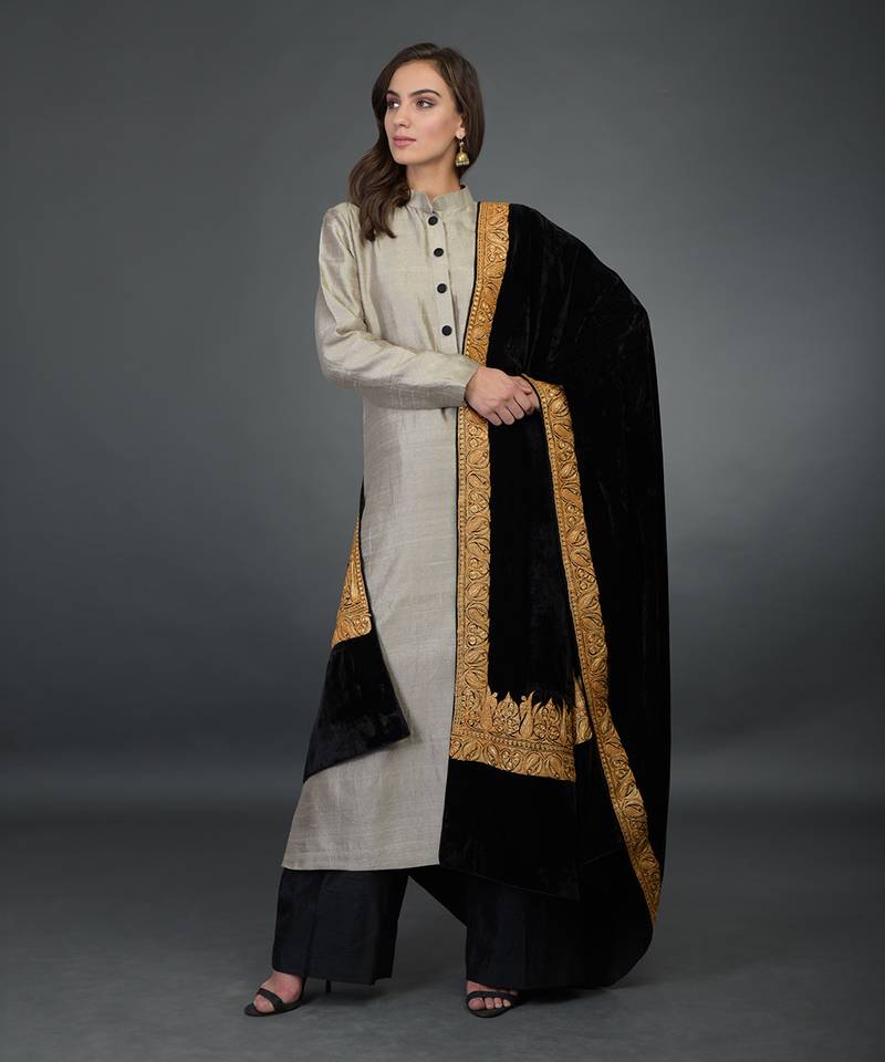 Black Kashmiri Tilla Embroidered Dupatta With Palazzo Suit