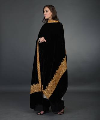 Black Kashmiri Tilla Embroidered Dupatta With Palazzo Suit 3