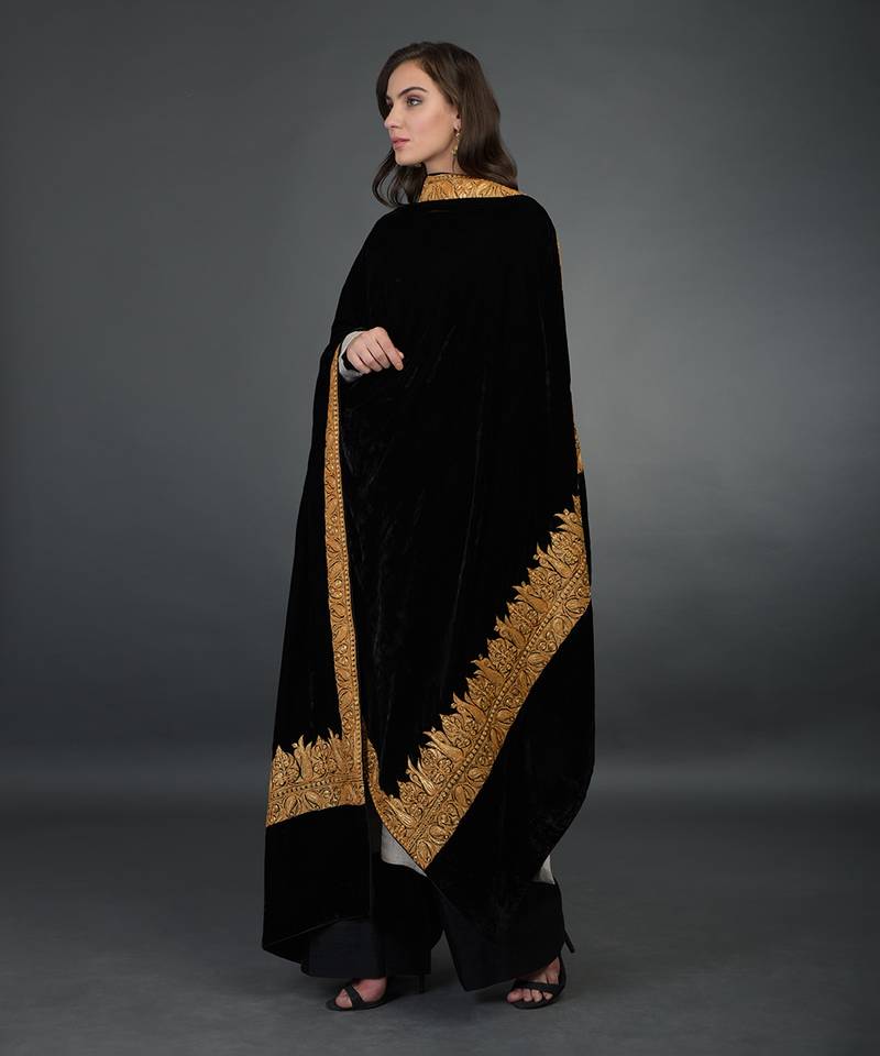 Black Kashmiri Tilla Embroidered Dupatta With Palazzo Suit