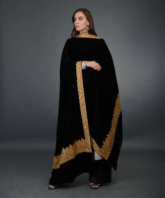 Black Kashmiri Tilla Embroidered Dupatta With Palazzo Suit 4