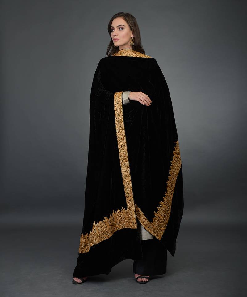 Black Kashmiri Tilla Embroidered Dupatta With Palazzo Suit
