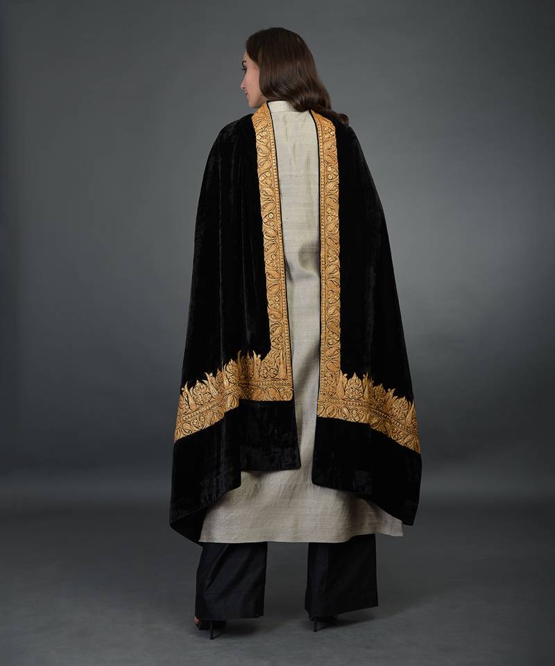 Black Kashmiri Tilla Embroidered Dupatta With Palazzo Suit