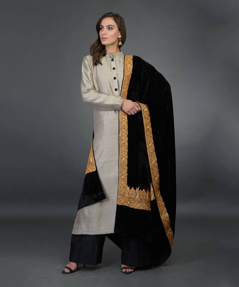 Black Kashmiri Tilla Embroidered Dupatta With Palazzo Suit