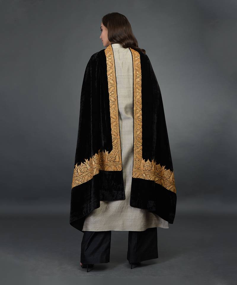 Black Kashmiri Tilla Embroidered Dupatta With Palazzo Suit