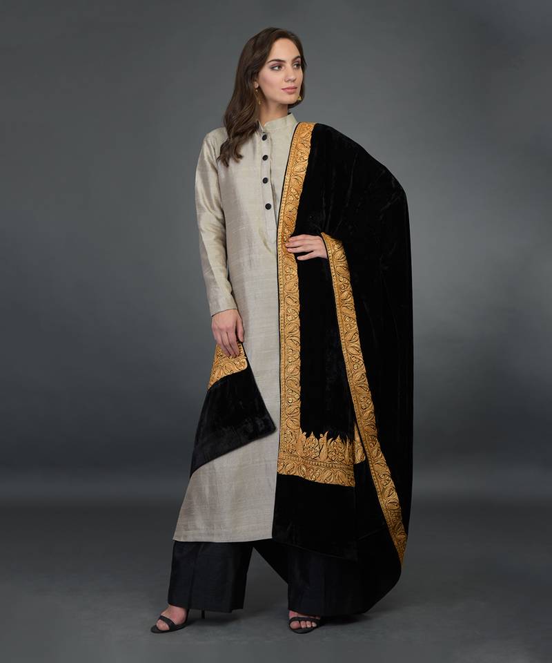 Black Kashmiri Tilla Embroidered Dupatta With Palazzo Suit