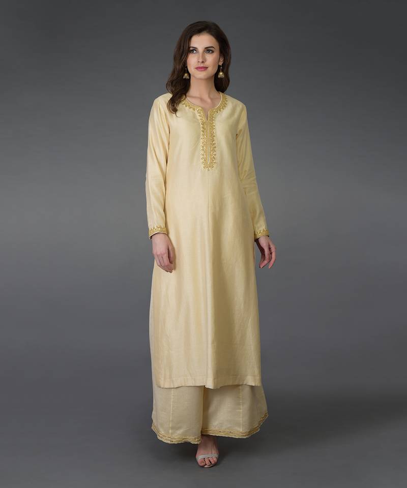 Cream Marori And Sequin Work Farshi Palazzo Suit