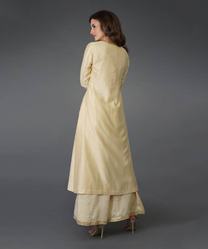 Cream Marori And Sequin Work Farshi Palazzo Suit