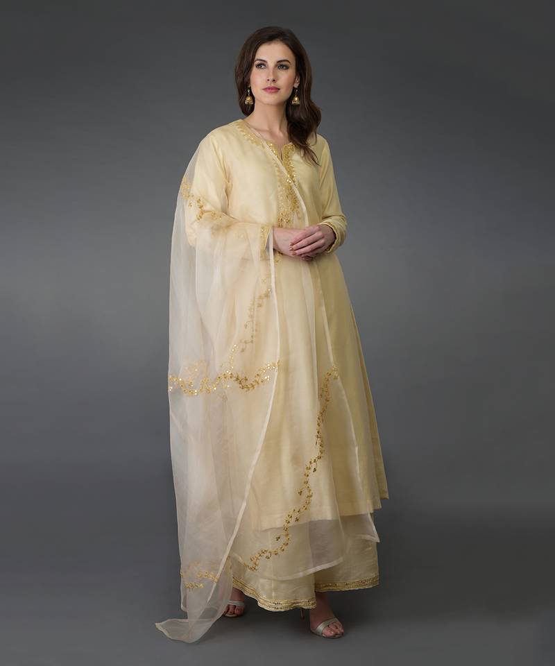 Cream Marori And Sequin Work Farshi Palazzo Suit