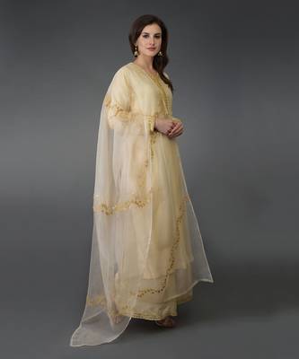 Cream Marori And Sequin Work Farshi Palazzo Suit 6