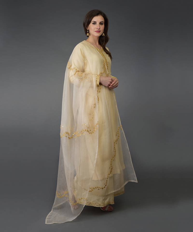 Cream Marori And Sequin Work Farshi Palazzo Suit
