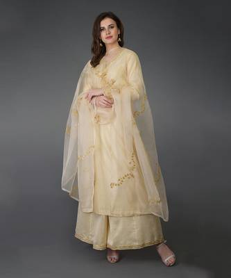 Cream Marori And Sequin Work Farshi Palazzo Suit 1