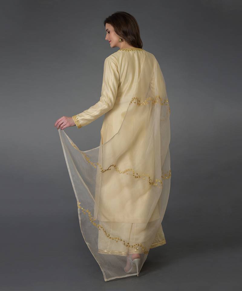 Cream Marori And Sequin Work Farshi Palazzo Suit