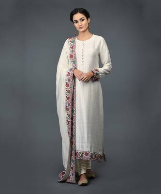 Ivory Kashmiri Kashidakari Hand Embroidered Suit 1
