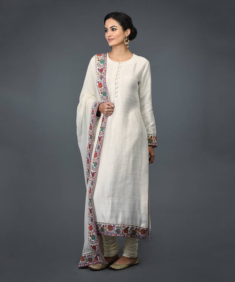 Ivory Kashmiri Kashidakari Hand Embroidered Suit