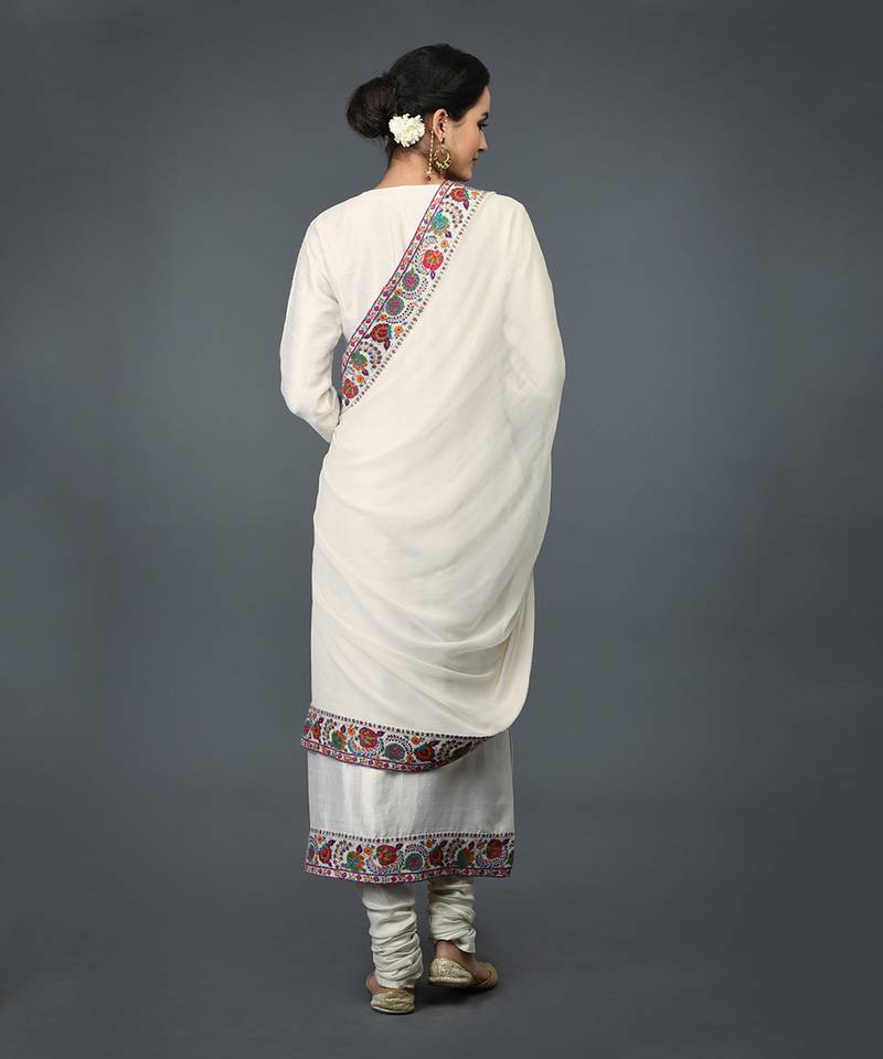 Ivory Kashmiri Kashidakari Hand Embroidered Suit