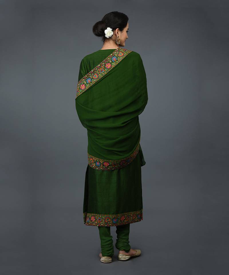 Moss Green Kashmiri Kashidakari Hand Embroidered Suit