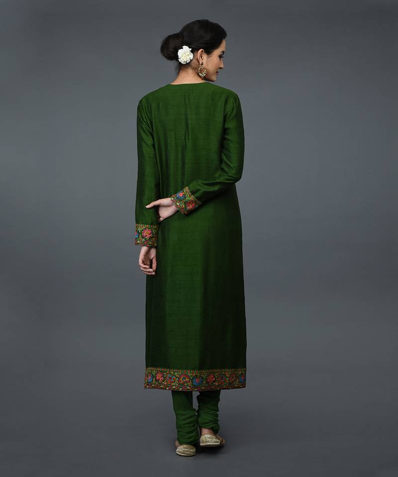 Moss Green Kashmiri Kashidakari Hand Embroidered Suit
