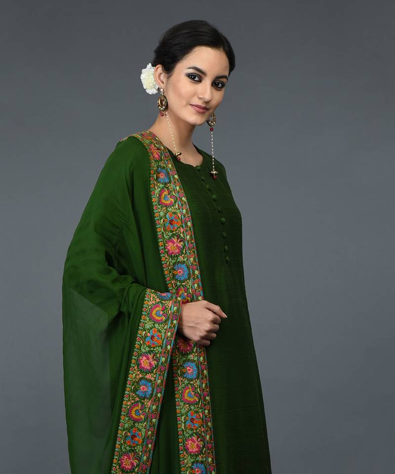 Moss Green Kashmiri Kashidakari Hand Embroidered Suit