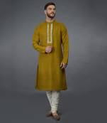 Mustard Pure Silk Kurta With Embroidered Placket Detail