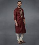 Burgundy Silk Kurta With Gold Tilla Embroidery