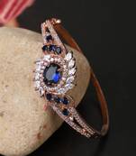 Styylo Fashion Exclusive Rosegold Plated Blue and White American Diamond Studded Floral Bracelet, 2.6
