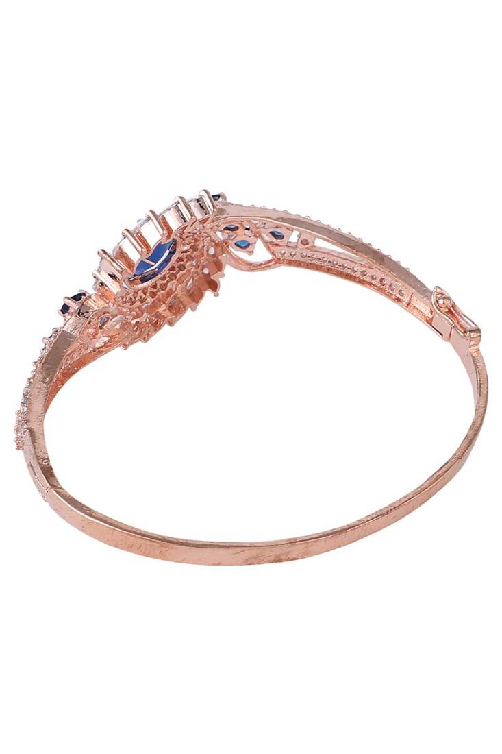 Styylo Fashion Exclusive Rosegold Plated Blue and White American Diamond Studded Floral Bracelet, 2.6
