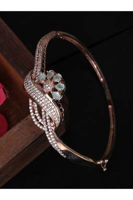 Styylo Fashion Designer Gold Plated Floral Design Sea Green American Diamond Bracelet, 2.6 1